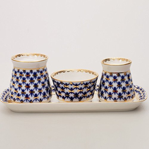 Imperial / Lomonosov Porcelain Spice Jar Set 'Cobalt Net'