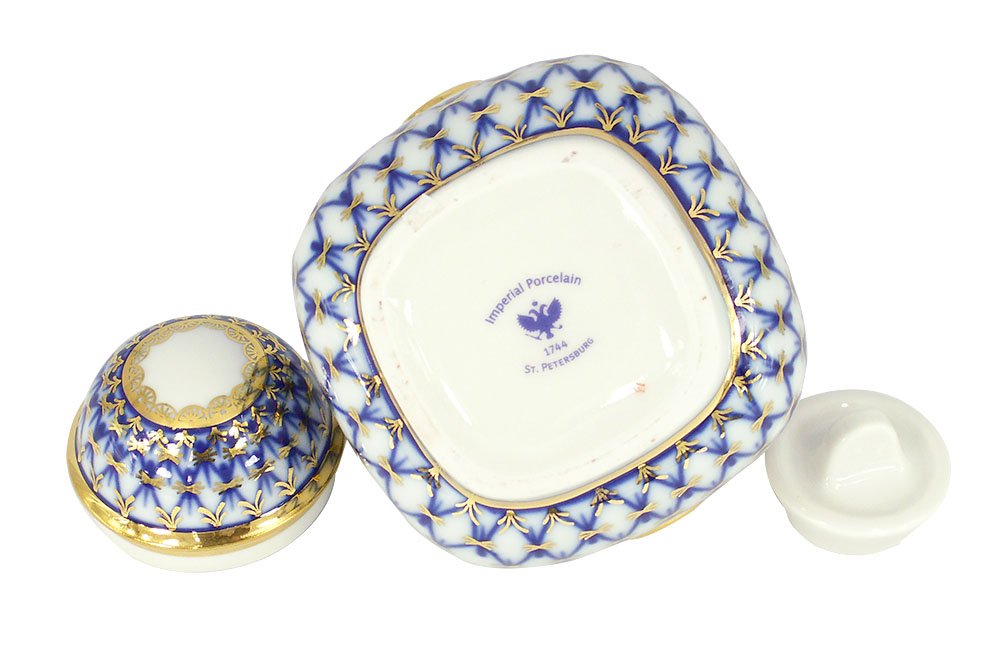 Lomonosov Porcelain Tea Caddy Ring Cobalt Net 11.8 oz/350 ml