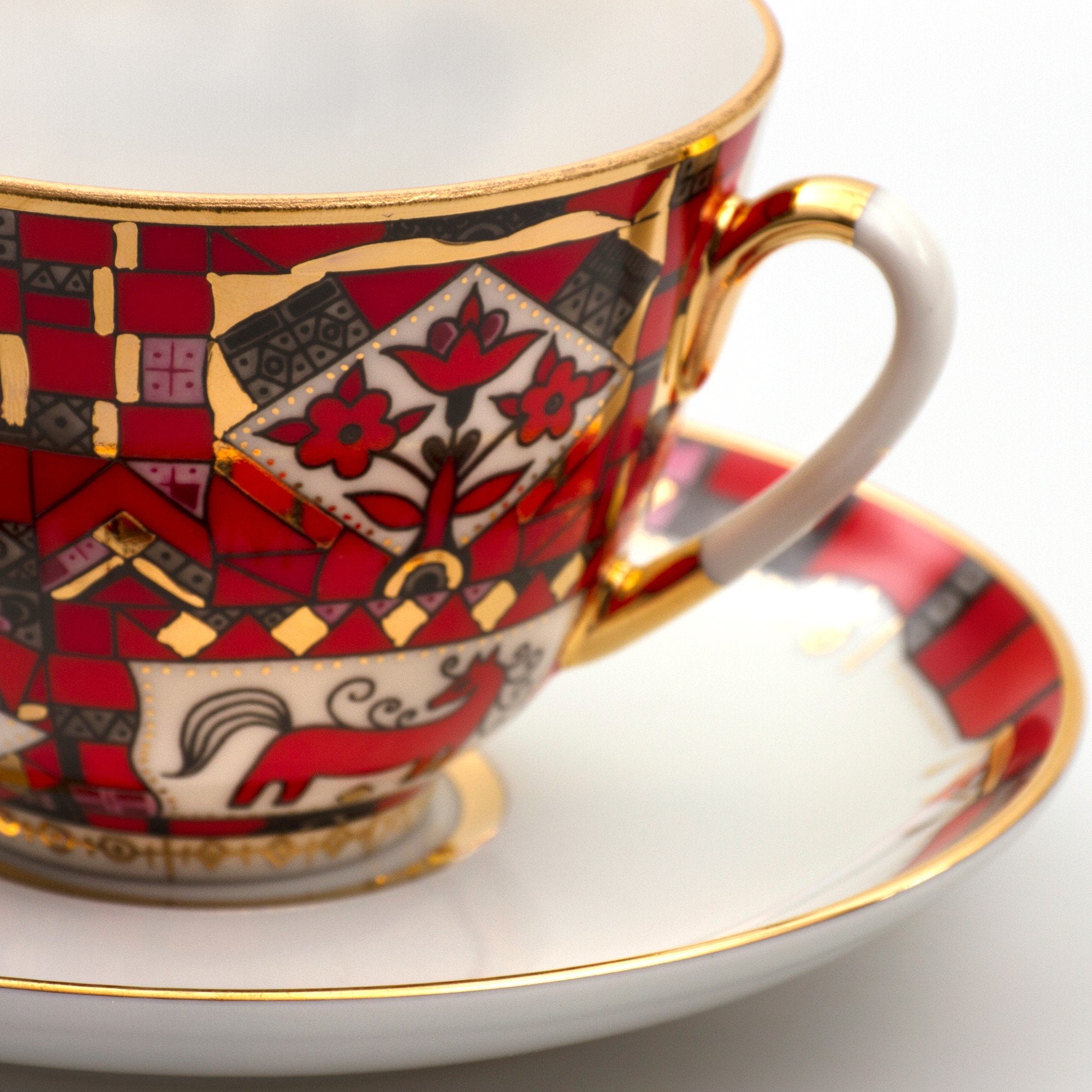 Imperial / Lomonosov Porcelain 'Red Steed' Teacup w/ Saucer