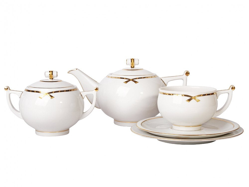 Lomonosov Imperial Porcelain Tea Set 20 pc Gold on White