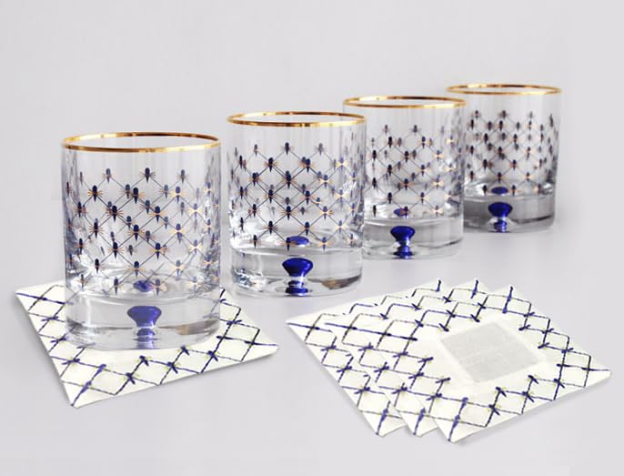 Lomonosov Embroidered Cobalt Net Patterns Table Accessories Set of 4