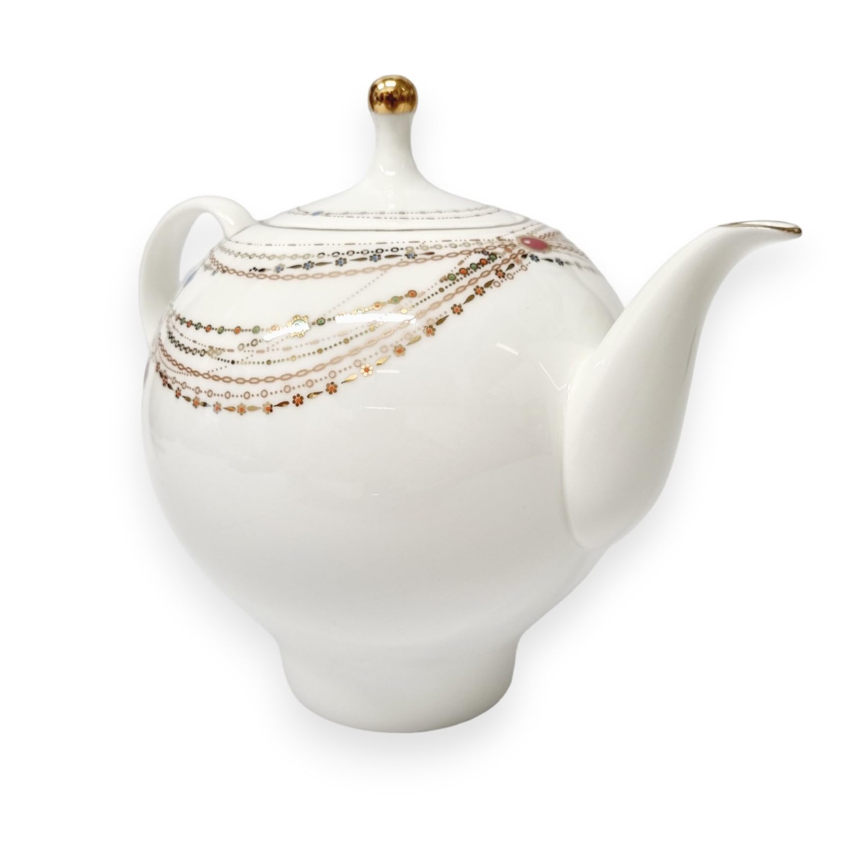 Lomonosov Imperial Porcelain Teapot, Apple Golden Medallion, 22 oz/660 ml, 3 Cups, Hand Painted White, White/gold