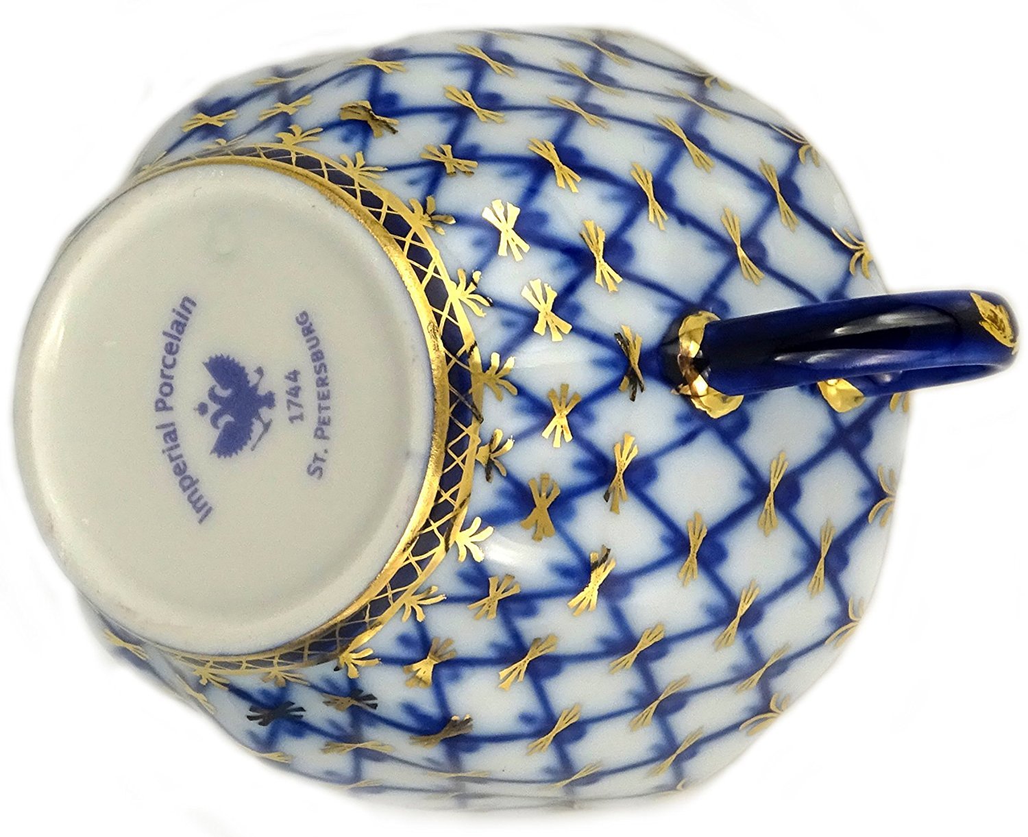 Lomonosov Imperial Porcelain Espresso Coffee Tea Cup with Saucer Cobalt Net