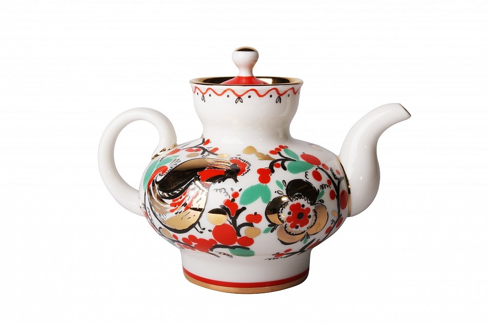 Lomonosov Imperial Porcelain Teapot Malysh Roosters 1 Cup 8.5 ounces/250 milliliters