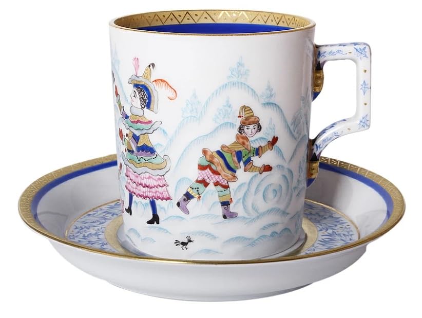 Lomonosov Porcelain Tea Set 4/10 Winter Fun, medium, White, Blue, Gold