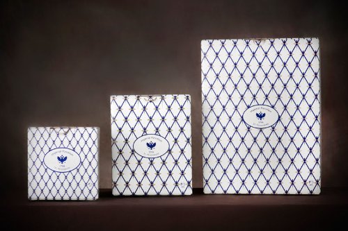 Lomonosov Three Pieces Coffee Set, Coffee Cup with Saucer and Dessert Plate, Tulip, Cobalt Net