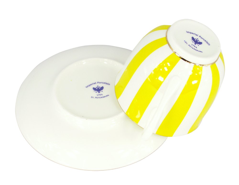 Lomonosov Porcelain Bone China Tea/Coffee Cup and Saucer Yellow Yes and No 6 oz/180 ml