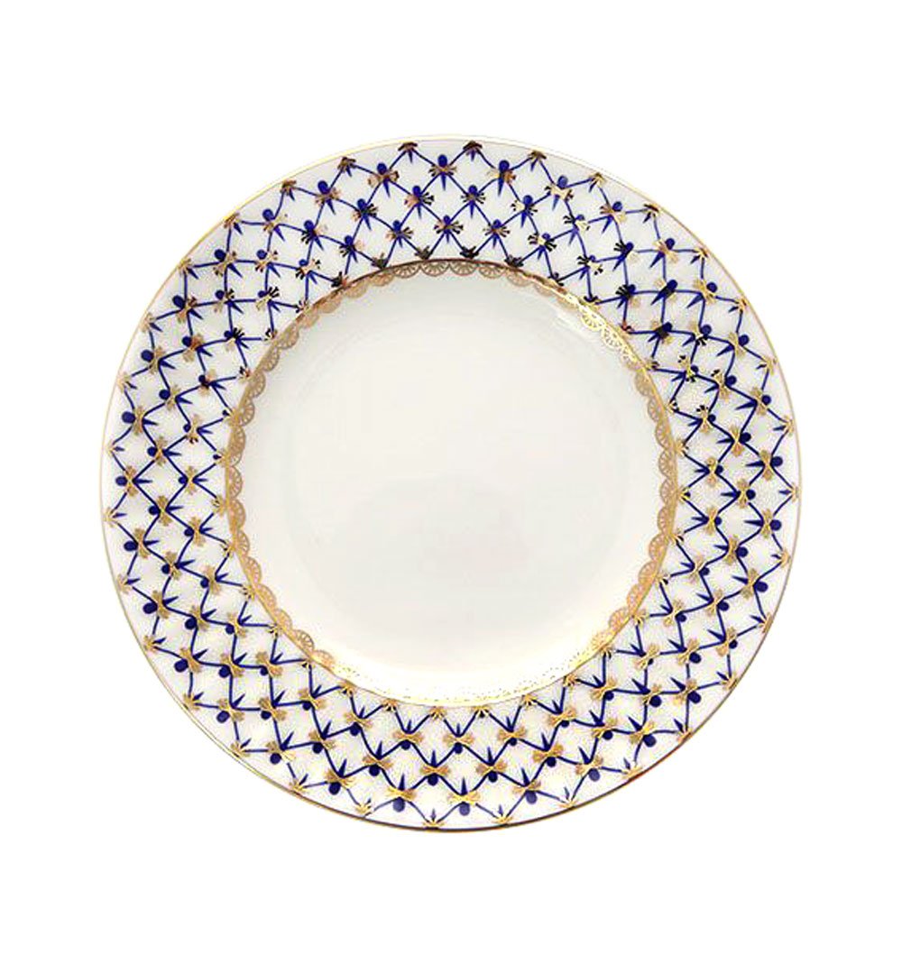 Lomonosov Porcelain Bone China Cake Dessert Plate Cobalt Net Wave 5.9 inches/150 mm