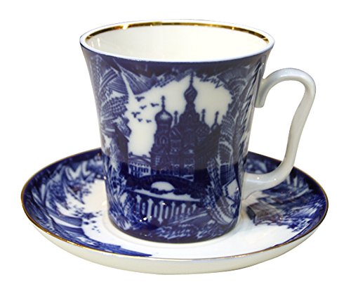 Lomonosov Imperial Porcelain Mug and Saucer Frosty Day 12.2 fl.oz/360 ml Russian Church