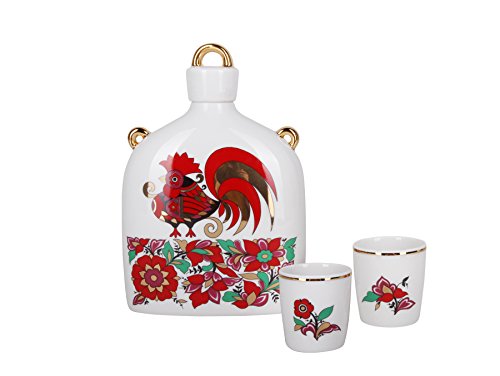 Lomonosov Porcelain Decanter +2 Shots Slavic Red Rooster 22 oz/650 ml