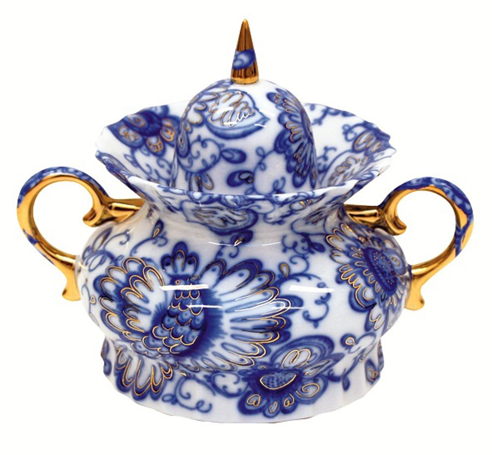 Lomonosov Porcelain Sugar Bowl 22 Karat Gold Singing Garden 20 fl.oz/600 ml