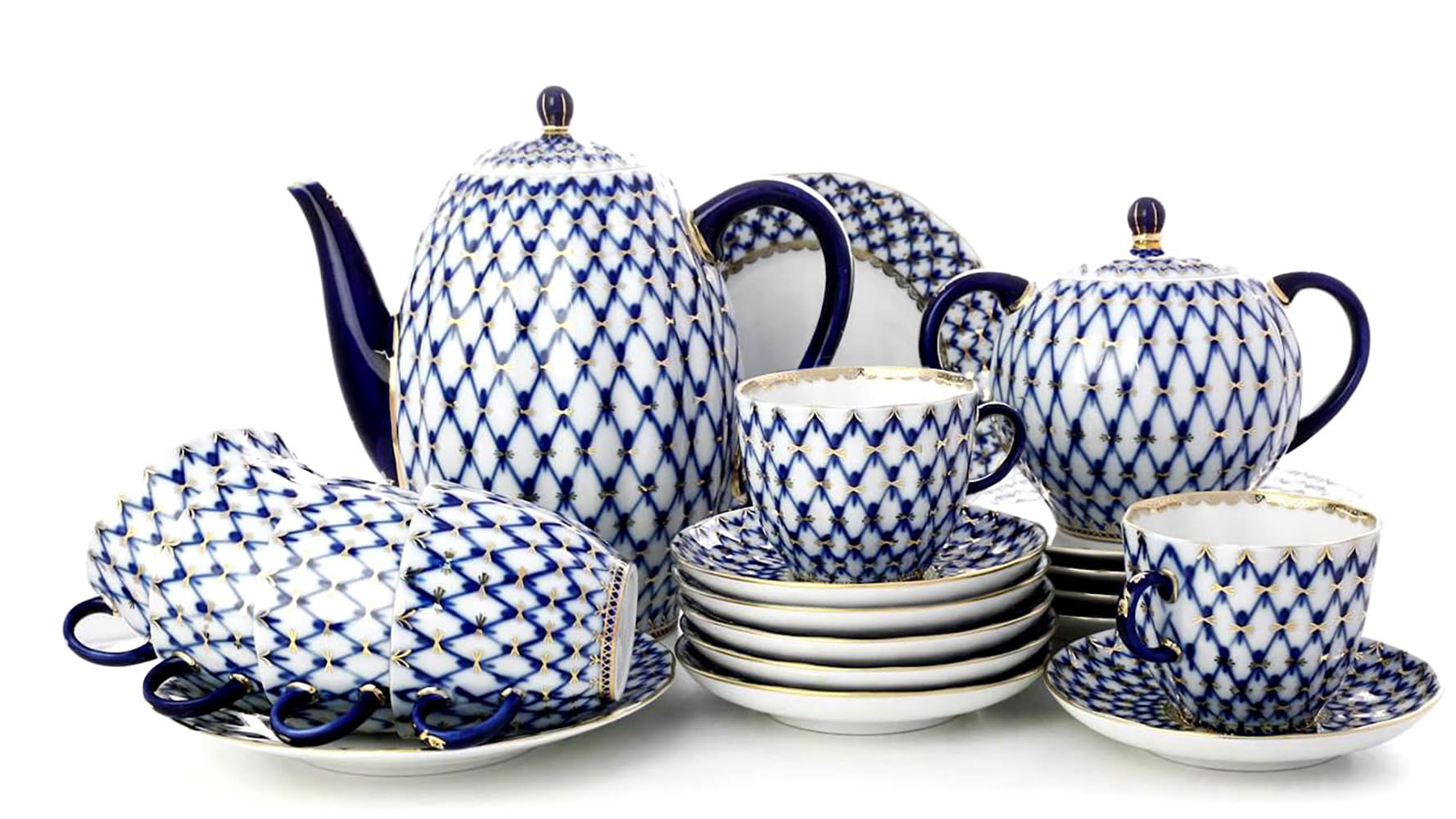 Lomonosov Porcelain Coffee Set Tulip Cobalt Net 20 pc for 6 persons