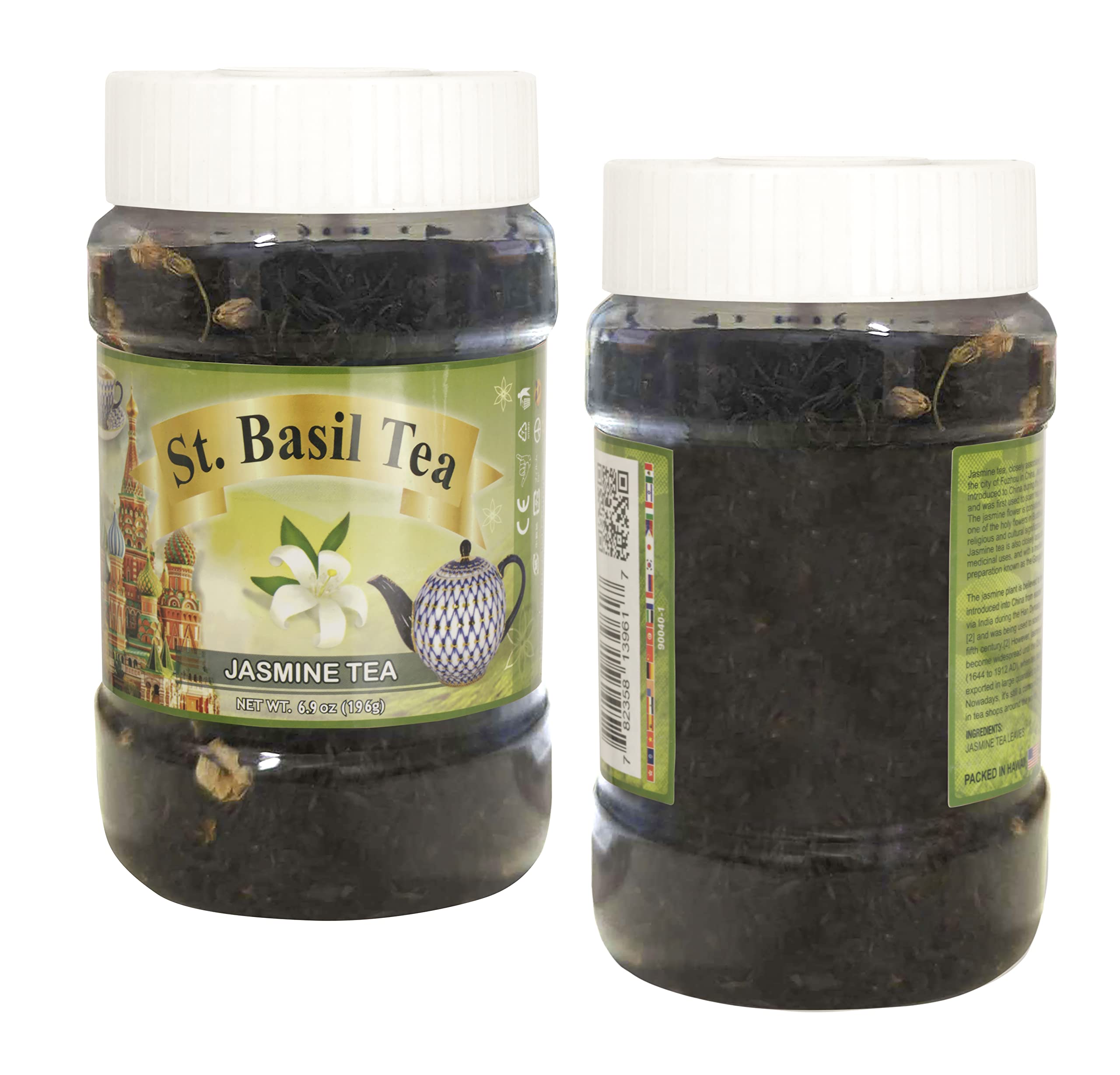 St. Basil Tea Jasmine Green Tea Loose Leaves with Jasmine Flowers 196 Grams Jar