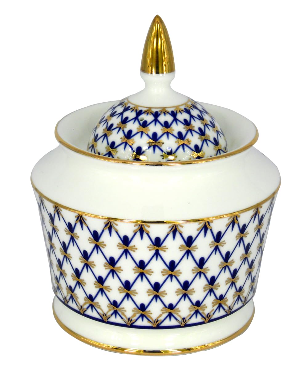 Coffee Set 4 pc Yulia Cobalt Net: Coffee Pot, Sugar Bowl, 2 Esprecco Cups Lomonosov Bone China Porcelain
