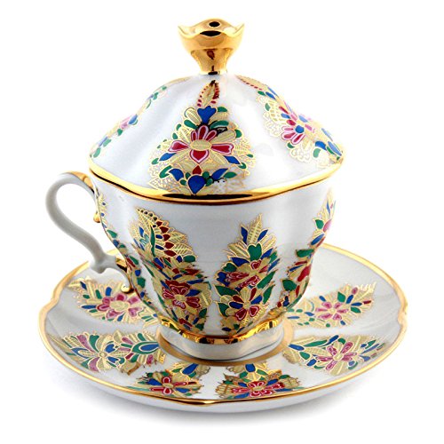 Lomonosov Porcelain Covered Tea Cup with Saucer Tea Maker Fantastic Flower 8.45 oz/250 ml