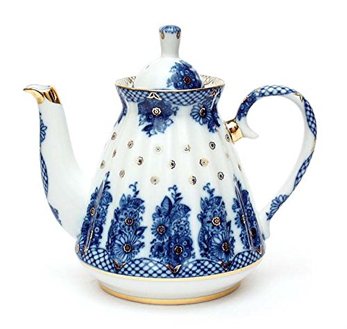 Lomonosov Porcelain Radiant Basket Tea Set 6/20: Tea Pot, Sugar Bowl, 6 Cups with Saucers and 6 Cake Plates
