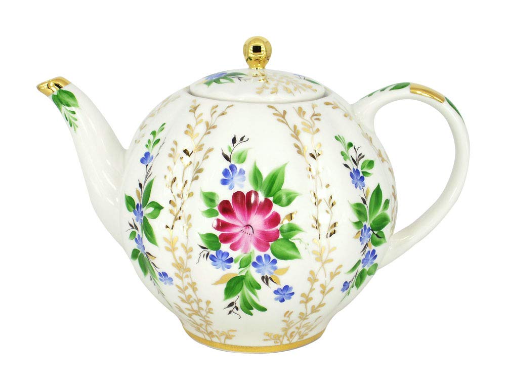 Lomonosov Imperial Porcelain Tea Pot Tulip Golden Grasses 10 Cups 67 oz/2000 ml