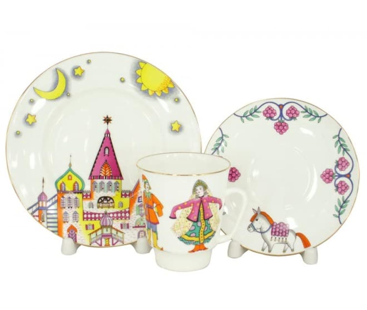 Lomonosov Porcelain Tea Set Cup, Saucer and Cake Plate Ballet Little Humpbacked Horse 5.6 fl.oz/165 ml