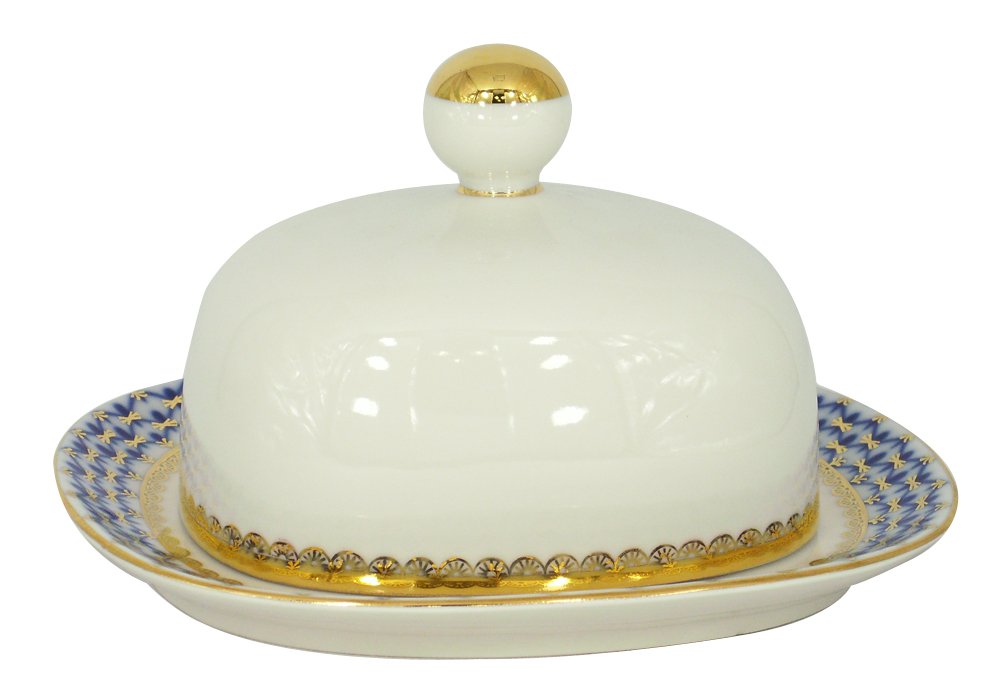 Lomonosov Porcelain Butter Holder Dish Rectangular Cobalt Net