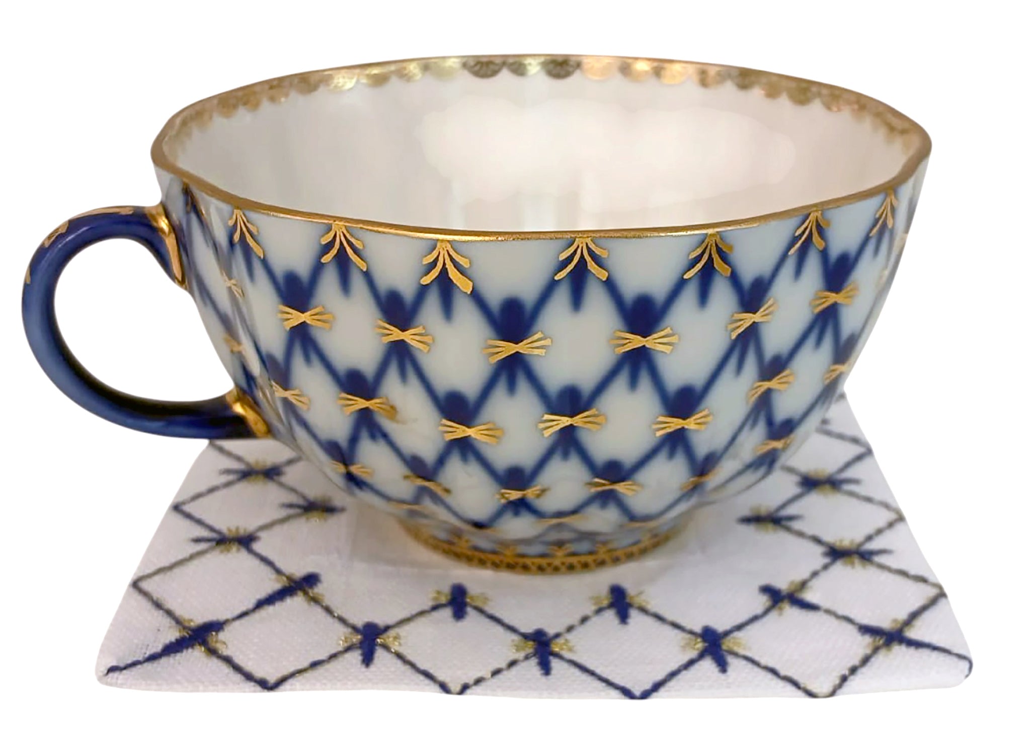 Lomonosov Embroidered Cobalt Net Patterns Table Accessories Set of 4