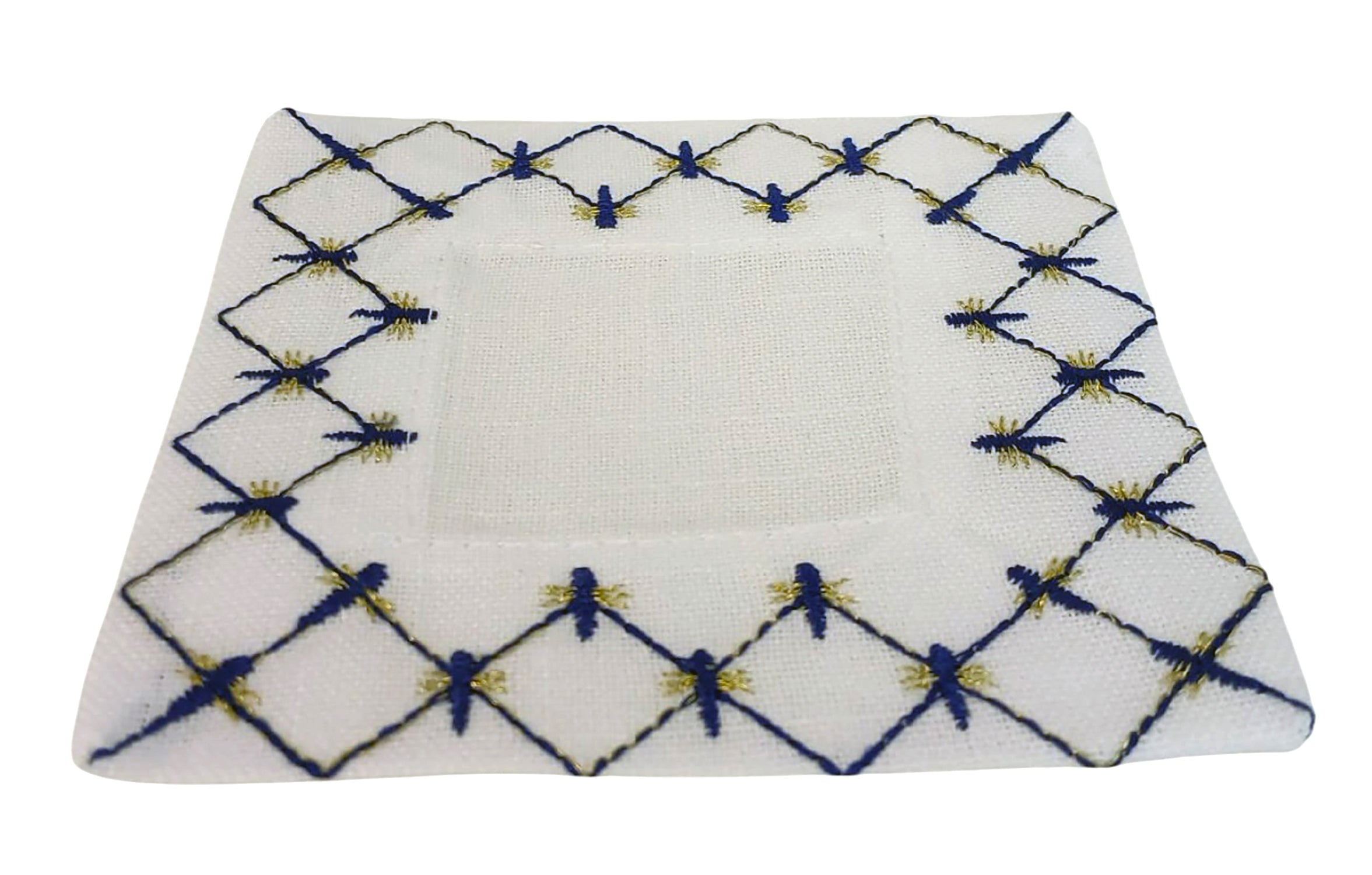 Lomonosov Embroidered Cobalt Net Patterns Table Accessories Set of 4